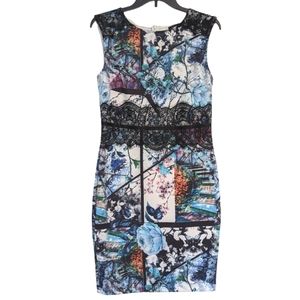 Venus Women's Multicolor Sleeveless Fitted Dress with Black Lace Detail Size M